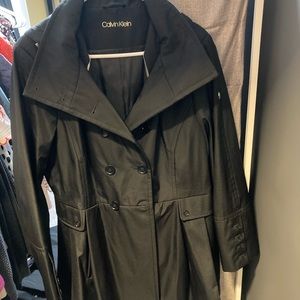 Calvin Klein water resistant hooded double breasted skirted coat